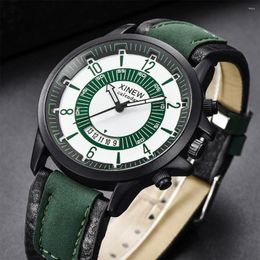 Wristwatches 2023 Xi Watch Men Green Sport Watches Leather Band Auto Date Quartz Montre Homme Reloj Hombre