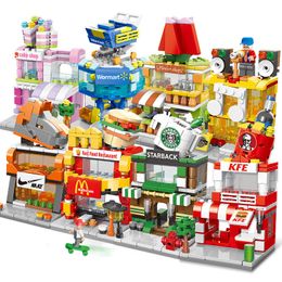 MINI SIZE Building Blocks Sets 600pcs Street View KFC/M Starback WARMARK FLOWER SHOP blocks present for Boys and Girls