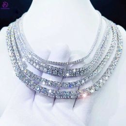 Hip Hop Diamond Moissanite Jewellery 4mm 5mm 6mm Tennis Necklace 925 Silver/10k/14k/18k Vvs Moissanite Tennis Chain