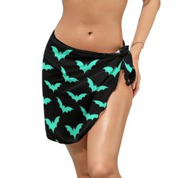 Women's Swimwear Spooky Halloween Print Beach Bikini Cover Up Turquoise Bats Chiffon Cover-Ups Holiday Wrap Scarf Oversized Wear