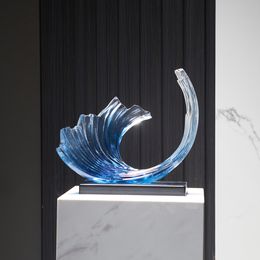 Decorative Objects Figurines Unique Ornaments Creative Sea Wave Sculpture Dining Room Decoration Accessories Transparent Resin Art 230817