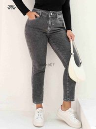 Women's Jeans Plus Size Gray Jeans for Women Stretchy High Waist Mom Jeans Harem Full Length Washing Denim Jeans Curvy Fitting 100 Kgs Jeans J230818