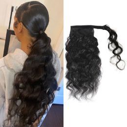 Lace Wigs tail Humans hair Body Wave Wrap Around Tail Clip In Hair Drawstring Brazilian HairPiece For Black Women 120g 230817