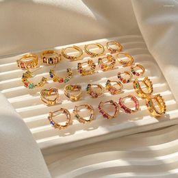 Hoop Earrings Coloured Zircon Series Luxury Small For Women 18K Gold Plated Colour Retaining Vintage Peach Heart Ear Buckle