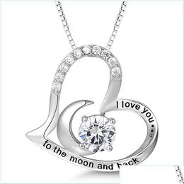Pendant Necklaces S925 Sterling Sier Necklace For Women I Love You To The Moon And Back Wife Birthday Gifts Mum Msee Pics Day Drop De Dh8Nu