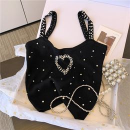 Women's Tanks Sexy Shiny Knitted Top 2023 Summer V-neck Diamonds Tank Women Slim Female Bling Sleeveless T-shirt Vest Pullover Clothes