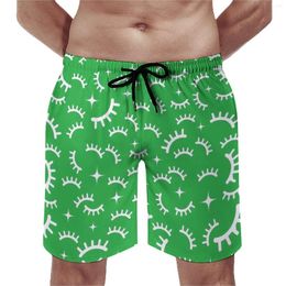 Men's Shorts Eyelashes Print Gym Summer White And Green Running Beach Fast Dry Casual Printed Large Size Trunks