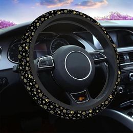 Steering Wheel Covers Print Cute Car Gold Dog And Star Pattern On Black Universal Fit 15 Inch