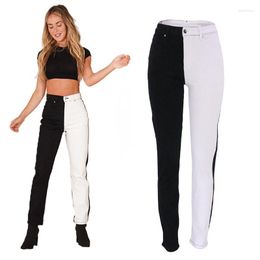 Women's Jeans Black White Patchwork Women 2023 Summer Fashion Colorblock High Waist Straight Femme Casual Loose Strech Denim Pants