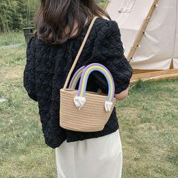 Duffel Bags Handbag Women's Grass Woven Vegetable Basket Handmade Bag Vacation Picnic Spring Tour Po Beach One Shoulder