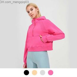 Women's Jackets Jacket LU-88248 Yoga Half Zipper Scuba Hoodie Thumb Hole Thick Hooded Coat Sports Gym Fitness Women's Jacket Sweater Fhbaq Z230818