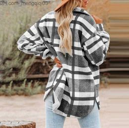 Women's Jackets Women's Jackets Women Brushed Plaid Shirts Long Sleeve Flannel Lapel Button Down Pocketed Shacket Jacket Coats Streetwear Outwear D102# Z230819