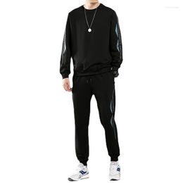 Men's Tracksuits Spring And Autumn Models Of Mens Fashion Casual Round Neck Pullover Long-sleeved Sweater Sports Elastic Pants Set Ropa