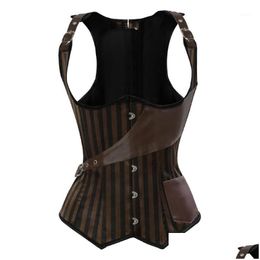 Bustiers Corsets Steampunk Underbust Corset Vest Women Leather Spliced Gothic Top Burlesque Body Shaper Pirate Costume Plus S-6X D Dhleu