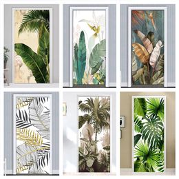 Wall Stickers 3d Door Sticker Green Palm Plant Wallpaper Selfadhesive Entrance Home Bedroom Decorative Vinyls Abstract Lines Scenery Poster 230817