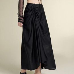 Skirts 2023 Summer Women Side Shirring Soft And Shiny Fabric Irregular High Waist Skirt