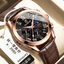 Wristwatches Men's Watches Multi-function Sports Three-eye Chronograph Men Quartz Watch Waterproof Luminous Leather Business Male Clock