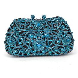 Evening Bags Fashion Aquamarine Diamond Crystal Luxury Clutch bag Blue Handmade Stylish Party Purse Sacoche Pochette Prom Handbag 093 230817