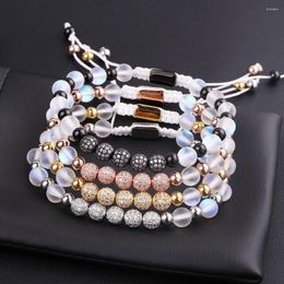 Strand JARAVVI Design Luxury CZ Pave Ball AB Colour Flash Glass Moonstone Stainless Steel Metal Beads Macrame Bracelet Women