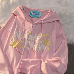 Womens Hoodies Sweatshirts Demon Letter Print Cardigan Sweatshirt Streetwear Casual Loose Women Ins Cool Style Foam Design Couple Zipup Jacket 230817