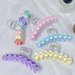 Hair Clips Colorful Transparent Heart Claw For Girls Sweet Decorate Long Thick Hold Clip Fashion Accessories