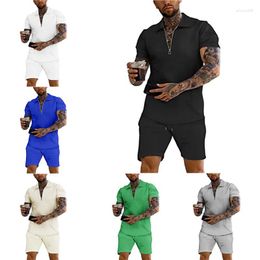 Mens Tracksuits 2023 Summer Mens Suits Polo Short Sleeve Shorts Set Jacquard Casual Sports