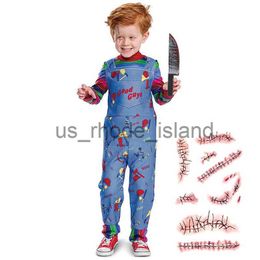 Cosplay Chucky Halloween Costume for Girls Child's Play Toddler Chucky Costume Skicka ärr Tattoo Stickers Gifts X0818