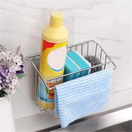 Kitchen Storage Sink Strainer Basket Stainless Steel Drain Shelf Suction Cup Drying Rack For Soap Sponge Bathroom