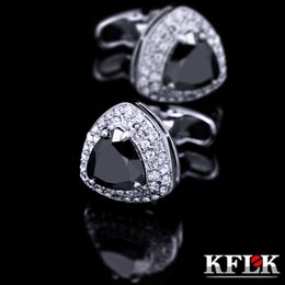 Cuff Links KFLK Jewellery shirt cufflinks for men's Brand Crystal Black Cuffs links Buttons High Quality Luxury Wedding Groom guests 230818