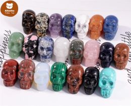 Party Decoration 1 Inch Crystal quarze Skull Sculpture Hand Carved Gemstone Statue Figurine Collectible Healing Reiki Halloween FY7960 0818