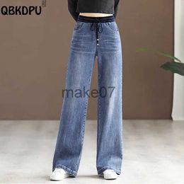 Women's Jeans Oversize Elastic High Waist Wide Leg Jeans Women Vintage Lace Up Baggy Vaqueros Spring Casual Denim Pant Wash Straight Trousers J230818