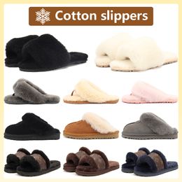 Designer fluffy slippers Women Australia sandals Winter Fur Slides Ankle indoor Uggse Flip Flops Classic Mini printed Solid Colour Uggse Booties Cotton slippers