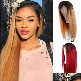 Lace Wigs Ombre Human Hair Wig Front Colored With Bangs T1B/99J T1B/27 Peruvian Bleached Knots Remy Drop Delivery Products Dhi2T