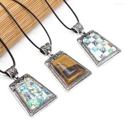 Pendant Necklaces Natural Mother Of Pearl Shell Necklace Vintage Tiger Eye Crystal Stone Charms Wax Thread For Women Jewelry