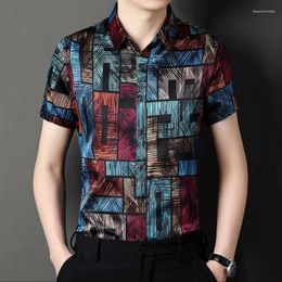 Men's Casual Shirts Streetwear Fashion Men Vintage Smooth Shirt Summer Korean Male Clothes Short Sleeve Hand-Painted Print Tops