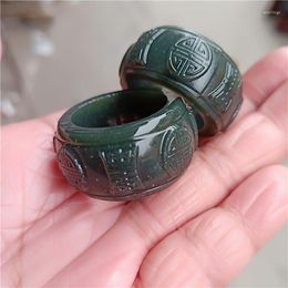 Cluster Rings Natural Handmade Hetiangreen Male And Female Ring Taoist Supplies Symbols Jade Stone Jewellery Accessories