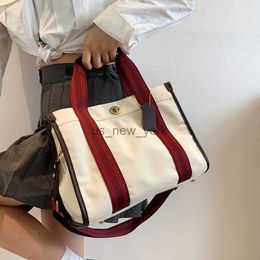 Totes Quality Canvas Tote Handbag For Women Large Capacity Contrast Colour Wide Strap Shoulder Bags 2022 Designer Big Shopper Tote Bag HKD230818