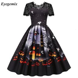 Special Occasions Lace Retro Halloween Dres Costumes Short Sleeve 50S 60S Vintage Party Dresses Skull Witch Scary Holloween Clothes Cosplay 230818