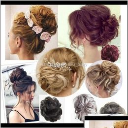 Chignons Elastic Hairpiece Curly Messy Bun Mix Grey Natural Synthetic Hair Extension Chic And Trendy Br5F9 Mtqpk Drop Delivery Product Dhoac