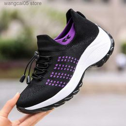 Dress Shoes Sneakers Platform Shoes for Women Casual Mesh Tenis Lady Sock Wedge Solid Colour Breathable Knit Shoe Female 2023 Chaussure Femme T230818