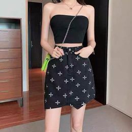 Skirts Printed High Waist Denim Skirt for Women Fashion Aline Hiphop Girl Irregular Mini Y2k 230817