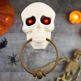 Other Event Party Supplies Halloween Skull Door Rings Scary Sound Skeleton Tricky Bell Eye Luminous Touch Control Battery Powered Funny Novelty Spooky Toy 230818