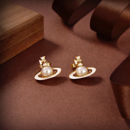 Woman Stud Designer Earrings Gold Hoop Earing Vivian Orecchini Luxury Women Saturn Pearl Earings Westwood jewelry 88