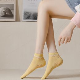 Women Socks Women's Spring And Summer Thin Section Small Fresh Leaf Lace Edge Breathable Cotton Cute Candy Color