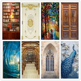 Wall Stickers 2pcsSet Removable 3D Doors Murals kitaplik Door Sticker Waterproof Wallpaper Living Room Bedroom Self Adhesive Mural Decal 230817