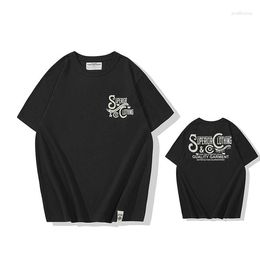 Men's T Shirts Vintage Amekaji Letter Printed T-shirt 2023 Spring Summer Round Neck Short Sleeve Motorcycle Shirt 220g Cotton Tees