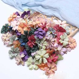 Decorative Flowers Wreaths 45MM Artificial Silk Daisy Flower Heads For Wedding Home Decoration Handwork DIY Garland Accessories Fake Flower HKD230818