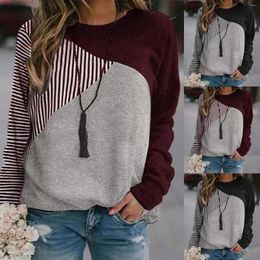 Women's Hoodies Casual Striped Colour Block Round Neck Long Sleeve Pullover Hoodless Sweatshirt For Autumn And Ladies Tops Sweaters