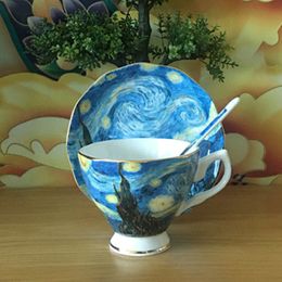 Mugs Drop 1Set Coffee Art Painting Bone China Ceramic Cups With Saucer Spoon Water Bottle Birthday Christmas Gift 230817