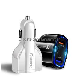 Cell Phone Chargers Type C Pd Car Charger 3 Usb Ports Fast Quick Charging Auto Power Adapter 35W 7A Cars For Samsung Universal Drop De Dhqx3